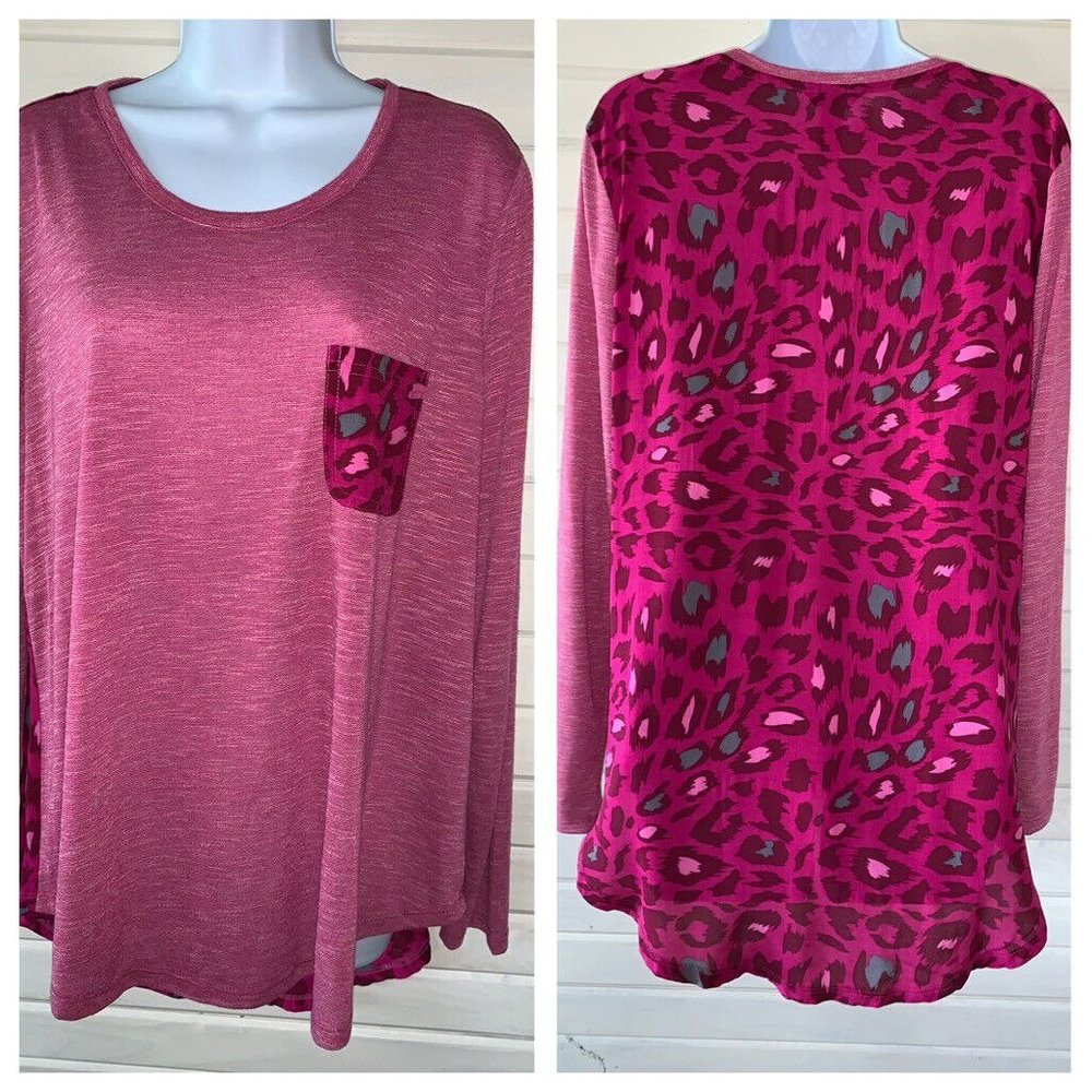 Bit & Bridle Sz MEDIUM Pink Tunic Heather Cheetah Leopard Chest Pocket Shirt EUC